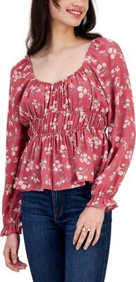 Planet Heart Juniors' Puffed-Sleeve Peplum-Hem Top