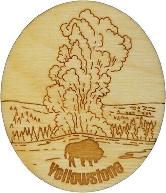 Yellowstone National Park Magnet Old Faithful Geyser & Bison Handmade Wood Souvenir Made in USA Travel Gift 2.5