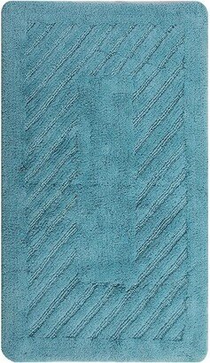 Diagonal Racetrack 100% Cotton Reversible Bath Rug 20 x 30 Aqua by Knightsbridge