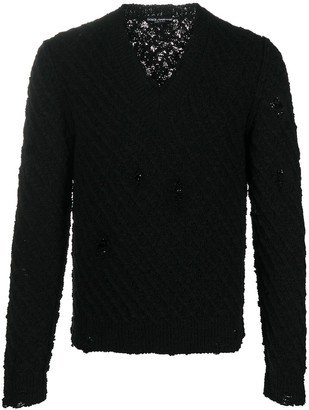 ripped V-neck jumper-AA