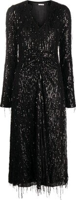 sequin-embellished V-neck midi dress-AB