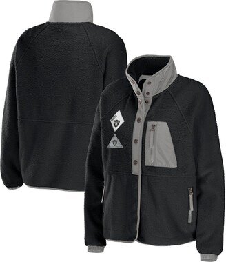 Women's Wear by Erin Andrews Black Las Vegas Raiders Polar Fleece Raglan Full-Snap Jacket