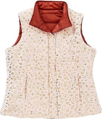 Silverts Plus Size Vest Outerwear Reversible Puffer Snap (Rust/Pink Leo) Women's Vest