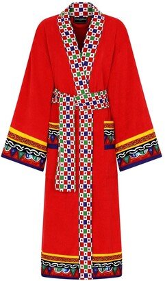 Carretto Siciliano printed trim bathrobe-AA