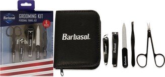 Grooming Manicure Kit by Barbasol for Men - 6 Pc Cuticle Scissors, Large Nail Clipper, Slanted Nail Clipper, Nail File, Pointed Tweezers, Travel Case