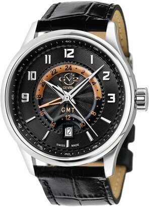 GV2 Men's Giromondo Black Dial Black Calfskin Leather Watch, 42mm