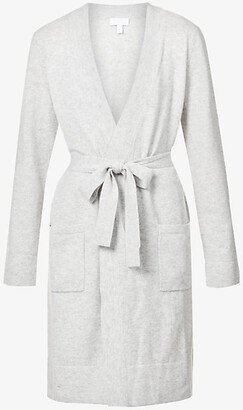 Womens Pale Grey Marl Short Belted Cashmere Robe