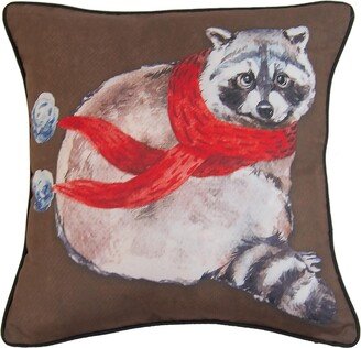 Woodland Holiday Raccoon Square Decorative Pillow, 16 x 16