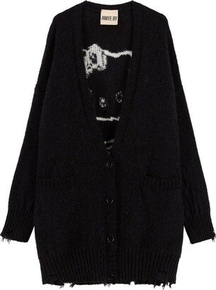 Distressed V-Neck Cardigan-AD