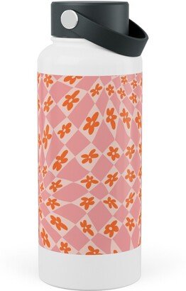 Photo Water Bottles: Trippy Checker - Floral - Pink And Orange Stainless Steel Wide Mouth Water Bottle, 30Oz, Wide Mouth, Pink