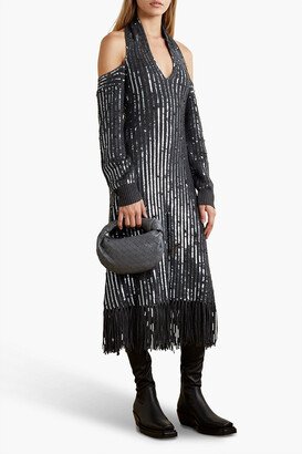 Fringed sequined merino wool halterneck midi dress