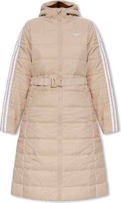 Logo Embroidered Belted Quilted Coat