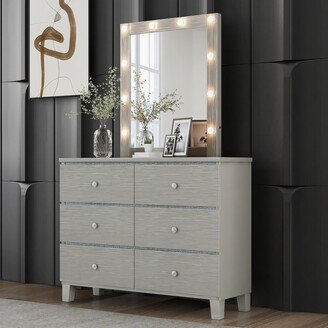 RASOO Elegant Champagne Silver 6-Drawer Dresser & Mirror Set