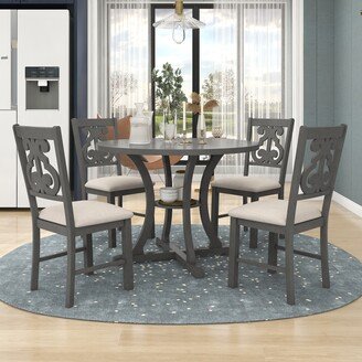 Gray 5-Piece Round Dining Room Sets and Hollow Chair Back