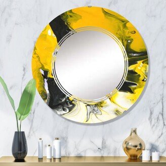 Designart 'Yellow Black And White Liquid Art VII' Printed Modern Wall Mirror