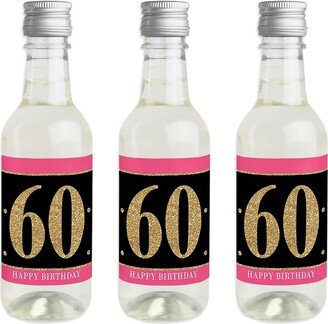 Big Dot Of Happiness Chic 60th Birthday Pink, Black & Gold Mini Wine Bottle Stickers Favor Gift 16 Ct