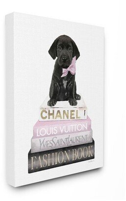 Stupell Black Puppy With Pink Bow On Glam Book Stack Wall Art