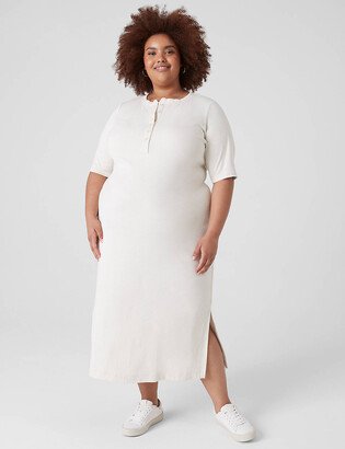 Elbow-Sleeve Button-Front Dress