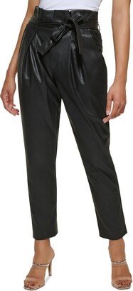 Womens Faux-Leather High-Rise Ankle Pants