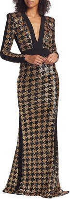 Down In Flames Metallic Houndstooth Gown