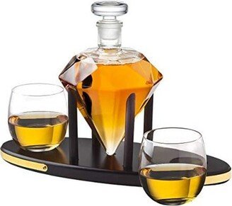 Whiskey Decanter Diamond Set With 2 Cocktail Whisky Glasses - For Liquor, Scotch, Bourbon, Vodka- 850Ml