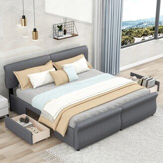 TOSWIN Modern Design Linen Upholstery Platform Bed with Two Storage Drawers-AB