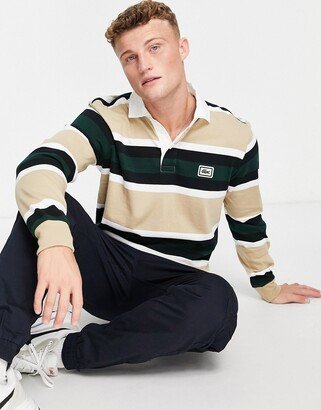 striped long sleeve polo shirt in beige