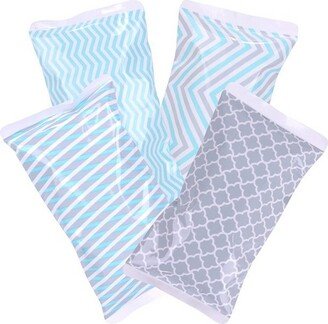 TruHealth 4 Pack Small Reusable Ice Packs for Lunch Box, Bag or Cooler, Long Lasting, BPA Free, Light Blue Geometric Prints