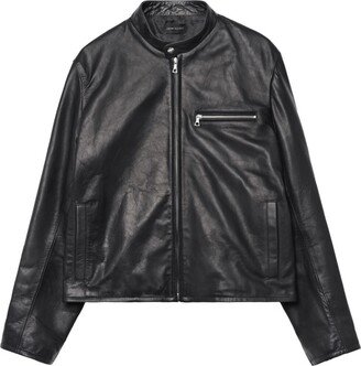 Polished-Finish Leather Jacket-AA