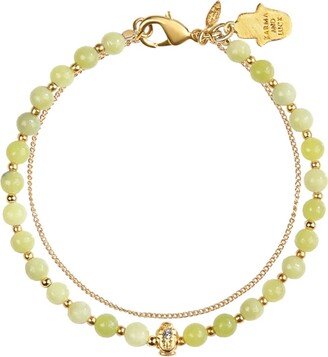 Karma And Luck Enlightened Soul - Buddha Jade Gold Chain Bracelet - Green/red/gold