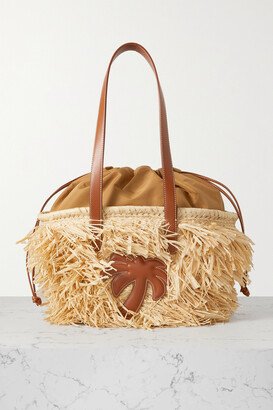 Palm Leather-trimmed Straw Tote - Brown