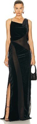 Open Back Panelled Gown in Black