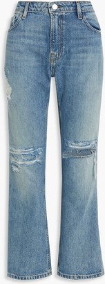 Distressed mid-rise bootcut jeans