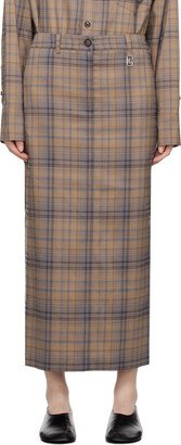 Beige Check Maxi Skirt