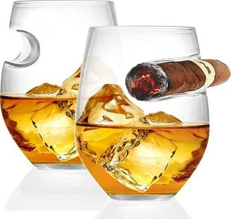 Whiskey Glass with Cigar Holder Rest, Set of 2