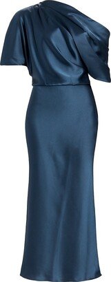 Draped Satin Pencil Midi-Dress