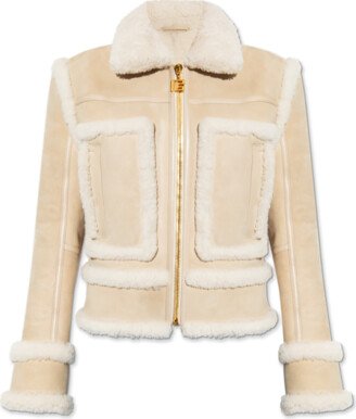 Shearling Jacket With Pockets - Cream