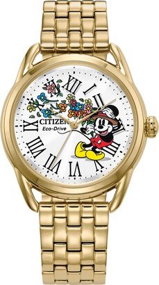 Eco-Drive Ladies' Disney Mickey Mouse Flowers Thru the Mirror Gold Stainless Steel Watch