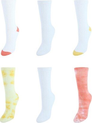 Alexa Rose Alexa Roe Women' Soft Tie-Dyed Crew Sock (6 Pair Pack), Yellow