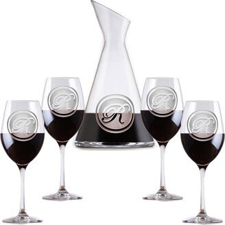 Engraved Slant Wine Carafe Decanter With 4 Glasses Gift Set-AA