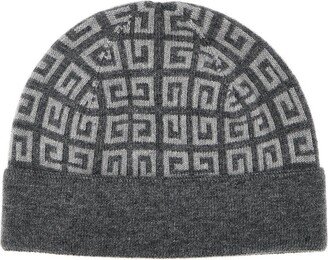 All-Over Logo Embroidered Knitted Beanie-AA