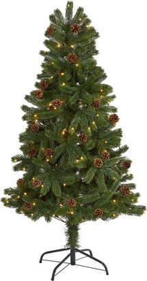 5-ft Rocky Mountain Spruce Artificial Christmas Tree with Pinecones and 100 Clear LED Lights