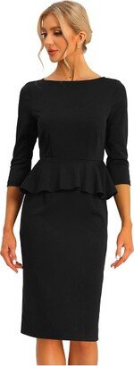 Allegra K Women' Elegant Peplum Sheath Boat Neck Work Office Bodycon Pencil Dre Black X-Large