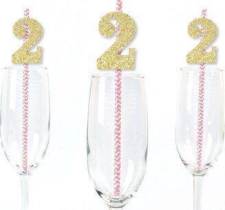 Big Dot Of Happiness Gold Glitter 2 Straws - No-Mess Cut-Out Numbers & Decorative Paper Straws 24 Ct