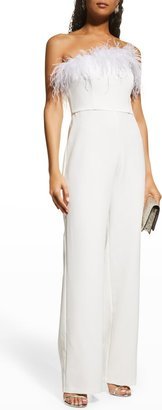 Strapless Feather-Trim Jumpsuit