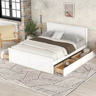 IGEMAN Woode Platform Bed w/ 4 Storage Drawers and Support Legs