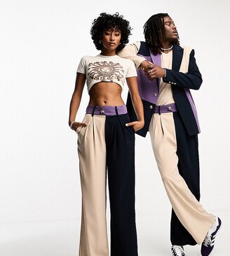 unisex wide leg color block pants