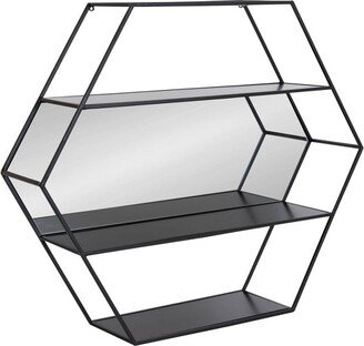 28 x 24 Lintz Hexagon Decorative Wall Mirror Shelf Black - Kate & Laurel All Things Decor