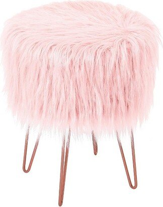 Faux Fur Foot Stool Ottoman with Hair Pin Legs - Pink