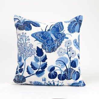 Schumacher Exotic Butterflies Pillow Cover, Blue Accent & White Coastal Decor, Lumbar Cover